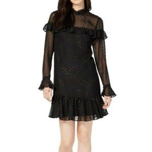Betsey Johnson Black Multi Textured Sheer Ruffled
